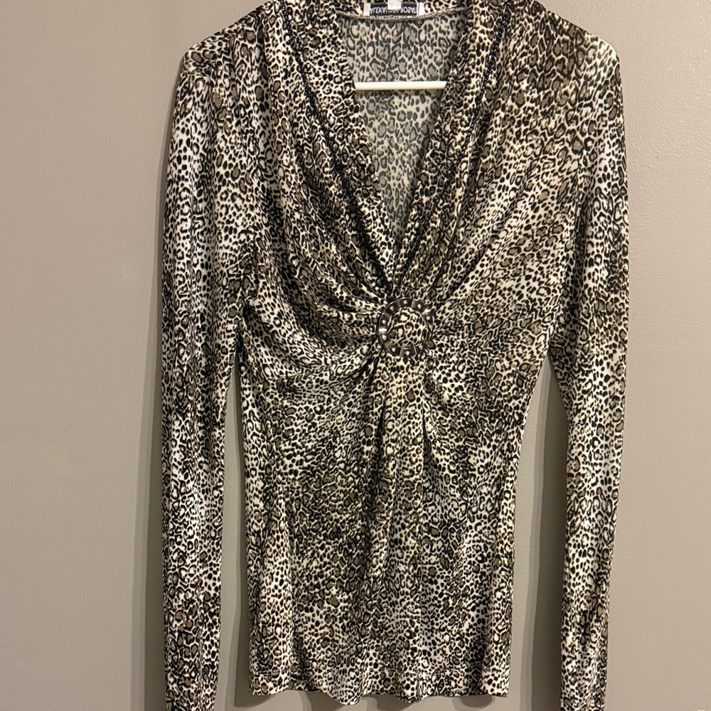 Alexandra Rosati Black/Cream leopard print top. Size 8